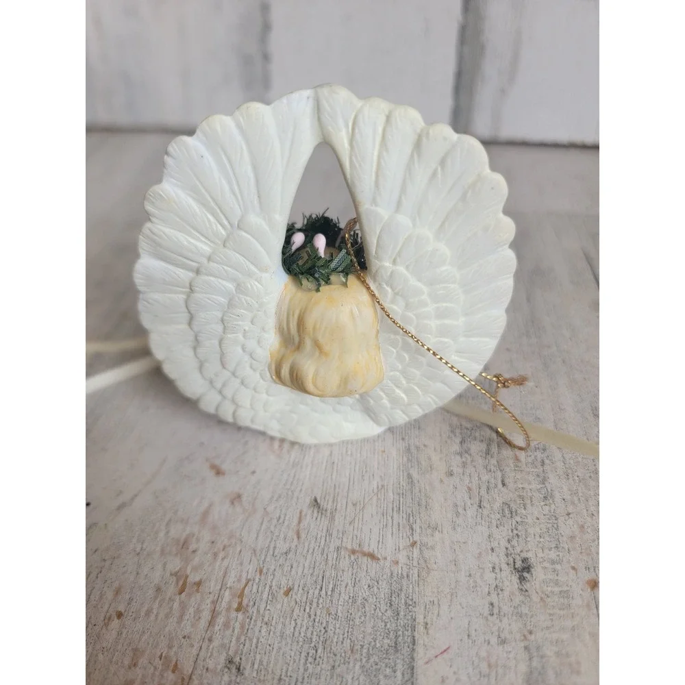 Vintage porcelain cherub wings ornament Xmas rose lace religious